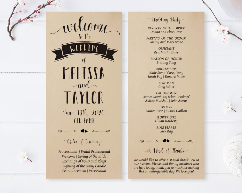 Kraft Paper Wedding Programs Lemonwedding