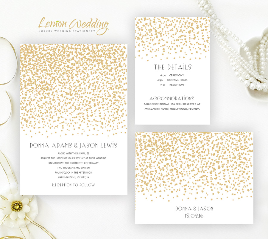Gold Stars Wedding Invitations Lemonwedding