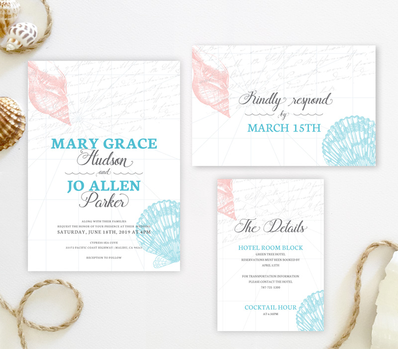 Seashell Wedding Invitations Lemonwedding