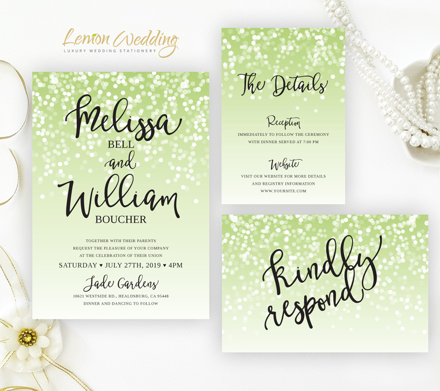 Green wedding invitation sets LemonWedding