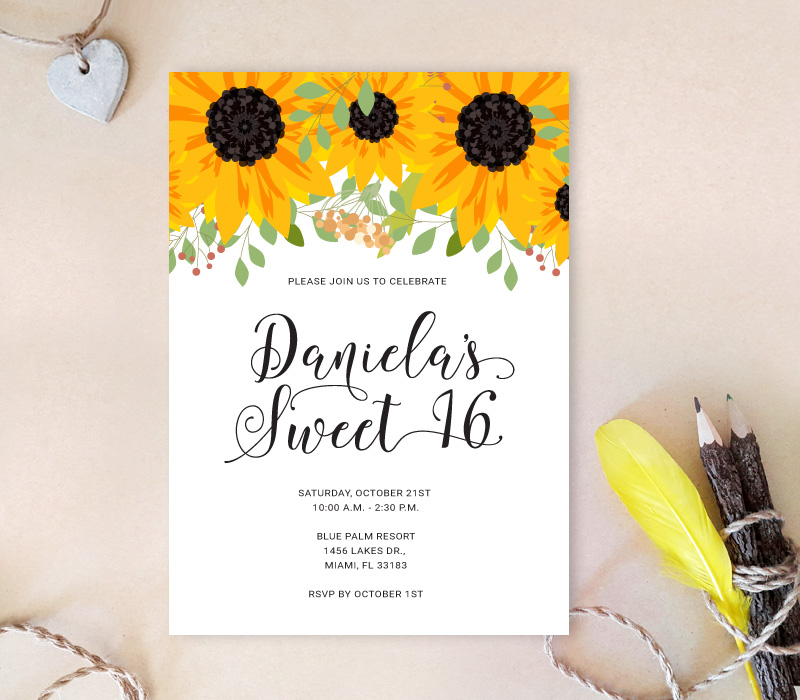 Sunflower Quinceanera Invitation.