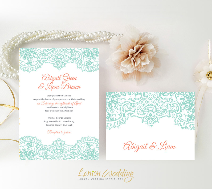 Mint Green Wedding Invitations Lemonwedding Mint Green Wedding Invitations