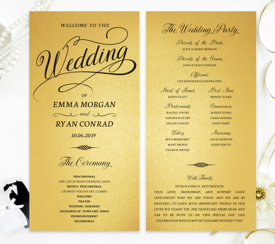 Gold Paper Wedding Programs LemonWedding