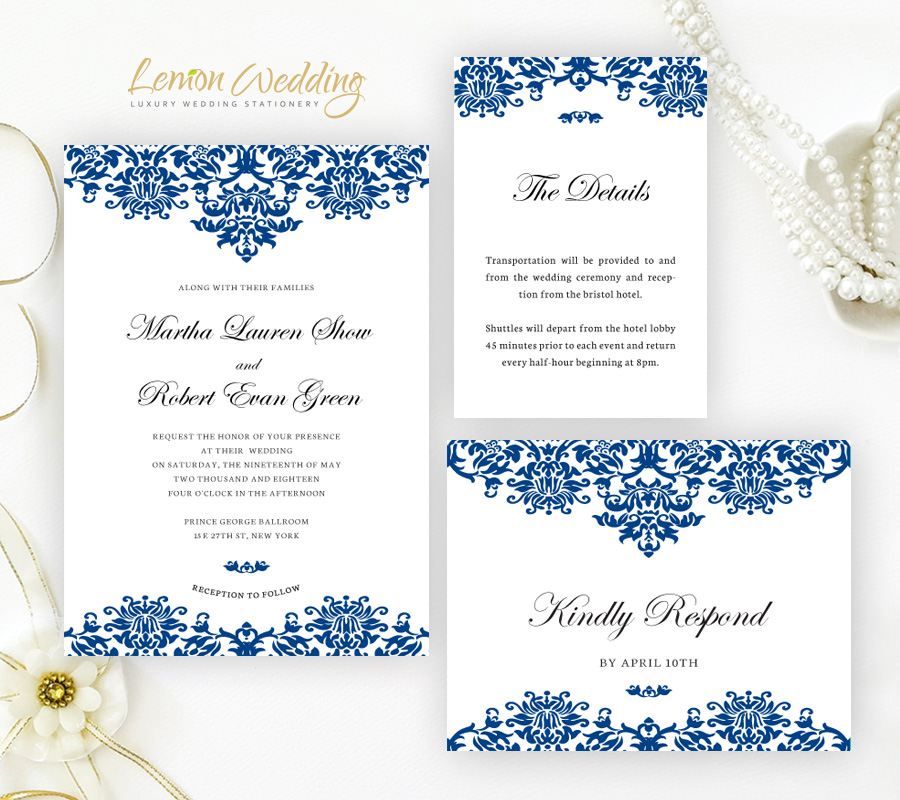 Damask wedding invitation sales