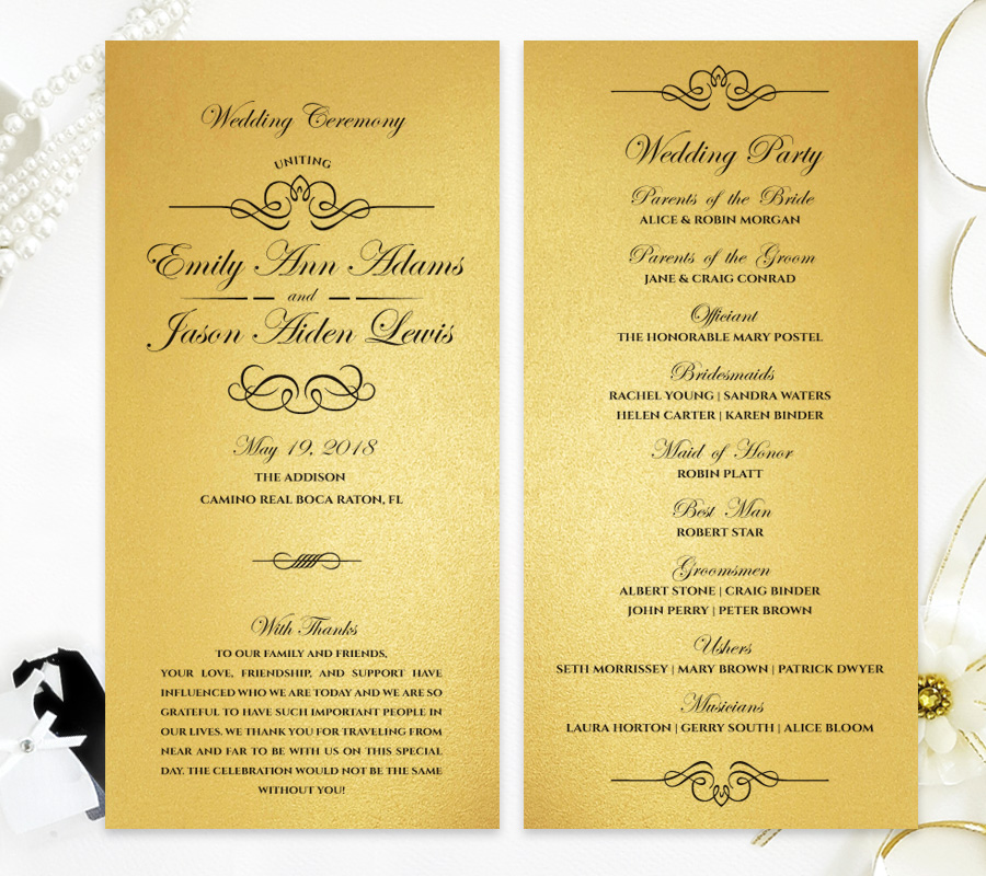 Gold Paper Wedding Programs LemonWedding