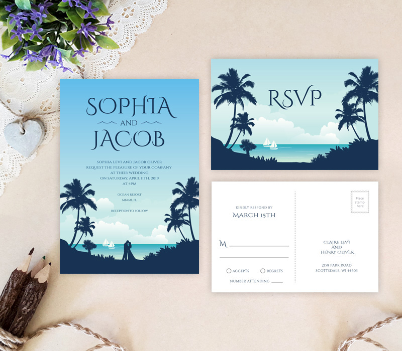Beach themed wedding sale invitations
