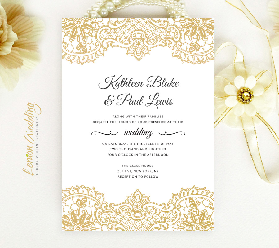 Gold wedding invitation sample elegant mint and gold wedding Gold Lace Wedding Invitations - LemonWedding