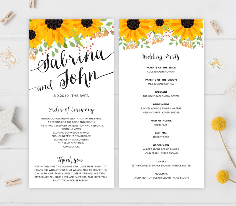 Sunflower Wedding Programs Lemonwedding