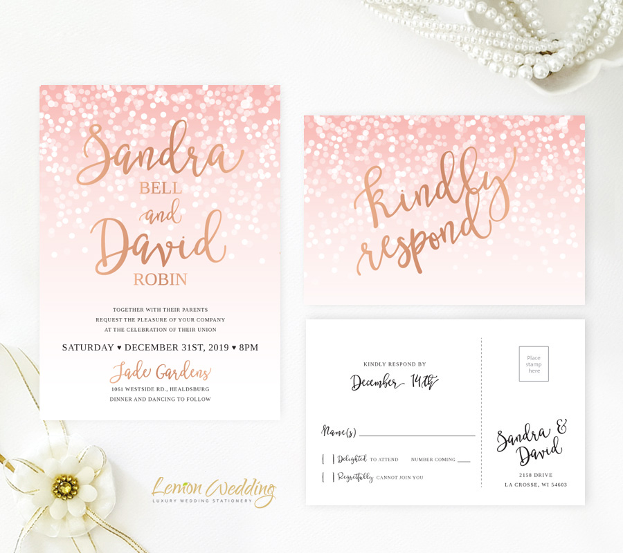Pink And Rose Gold Wedding Invitations Lemonwedding