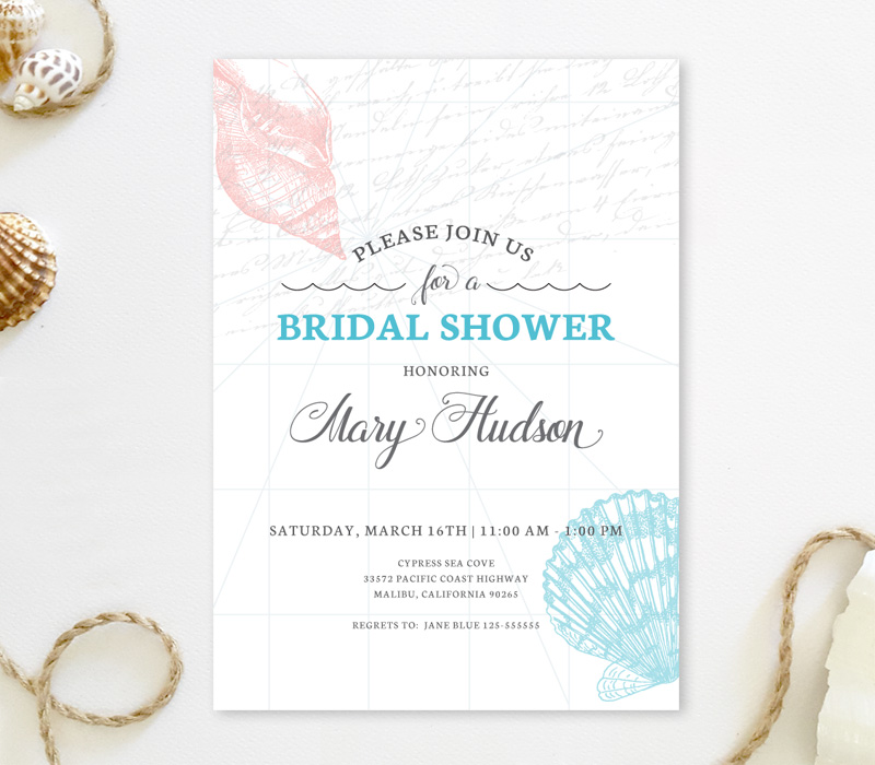 Seashell Bridal Shower Invitations Lemonwedding