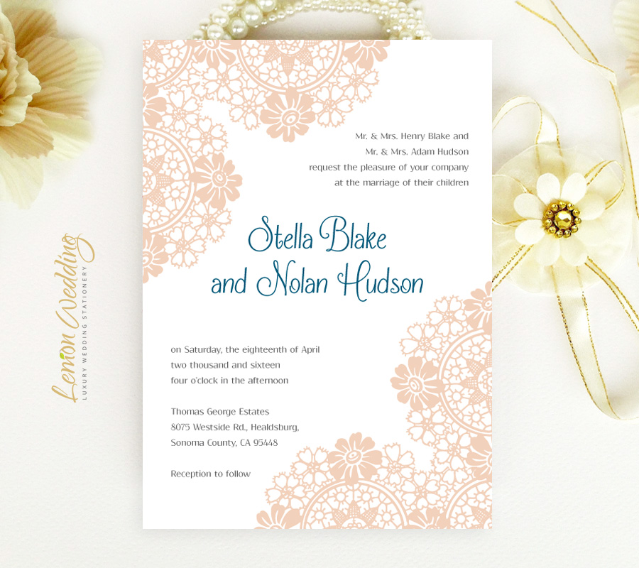 Invitations wedding blush simple floral liner Blush Wedding Invitations - LemonWedding