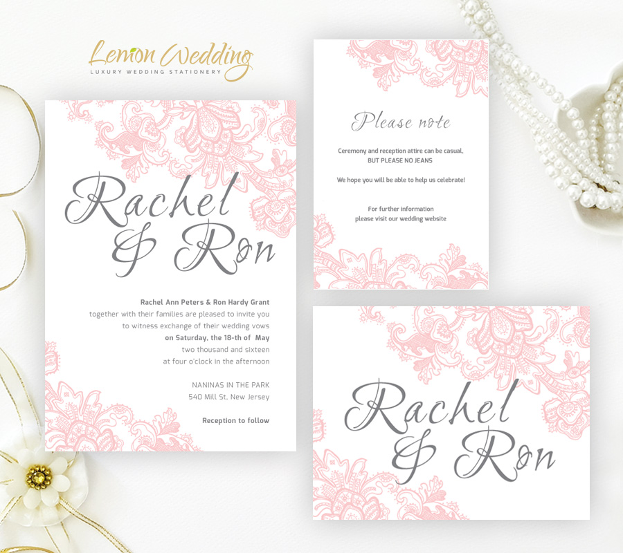 Pink Lace Wedding Invitation Sets Lemonwedding Pink Lace Wedding Invitation Sets 13 3