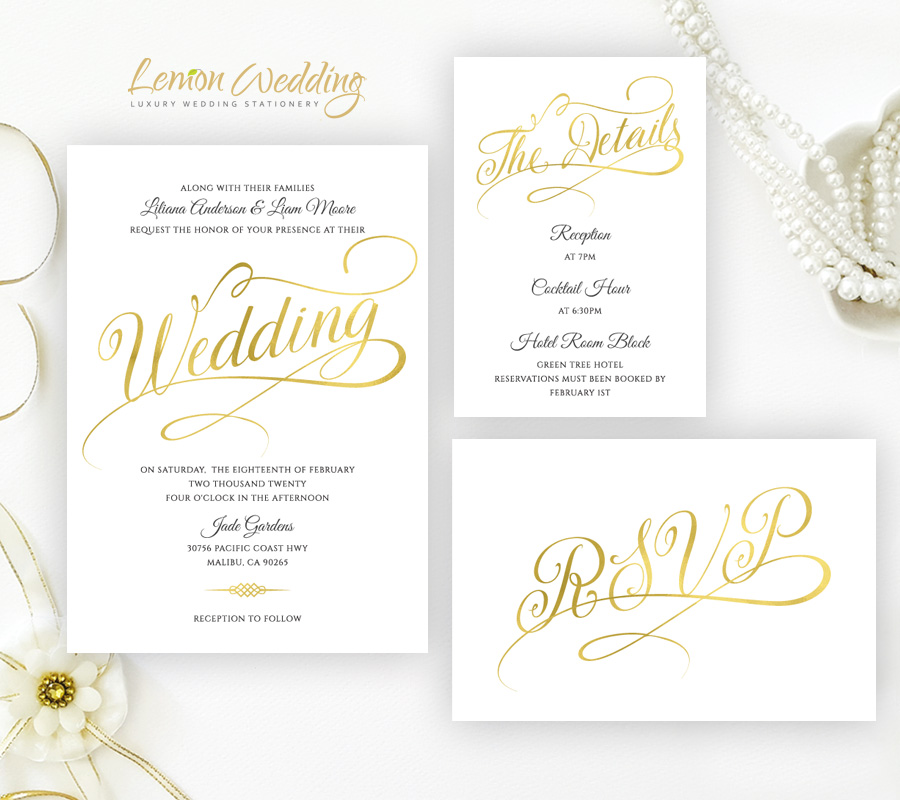 Gold and White Wedding Invitations - LemonWedding