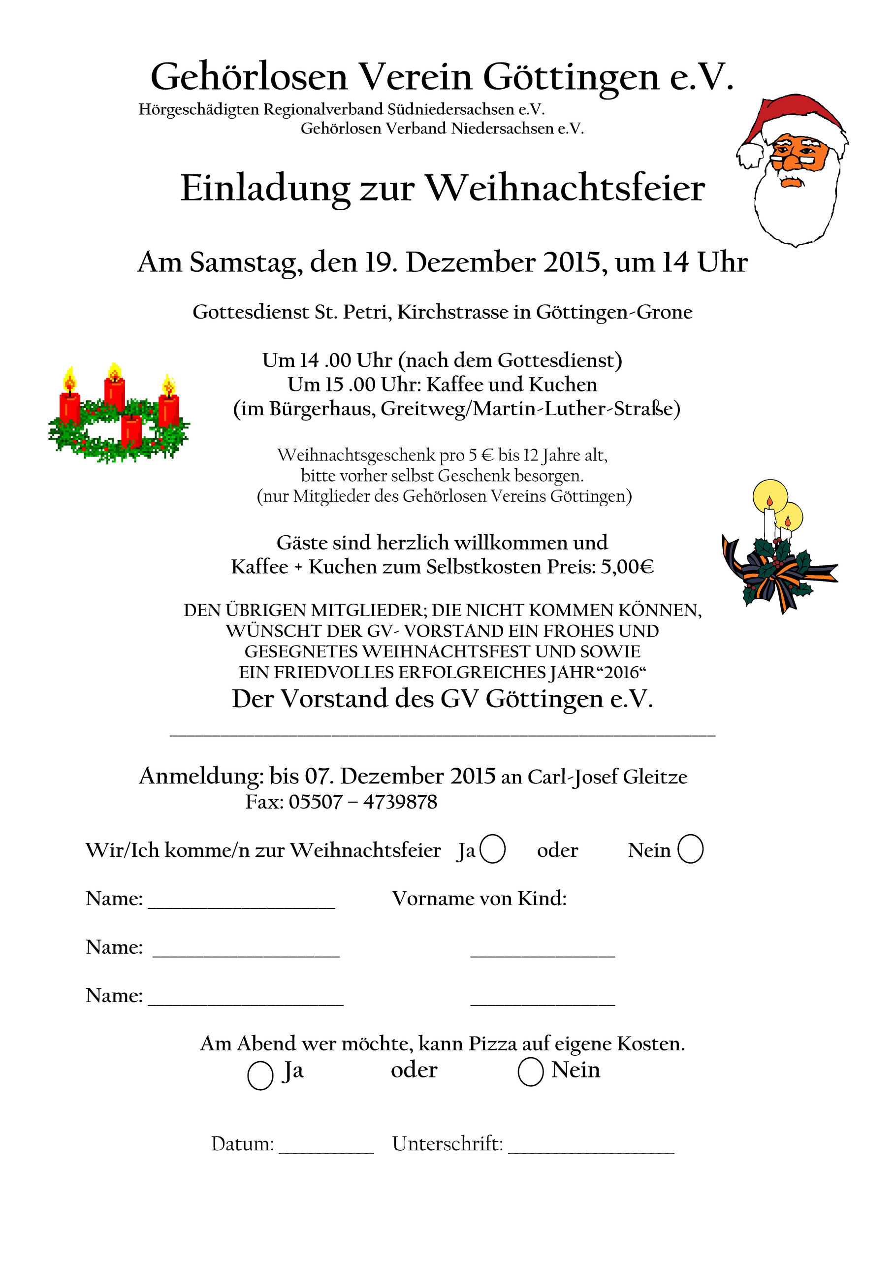 Einladung zur Weihnachtsfeier GV Göttingen e.V.