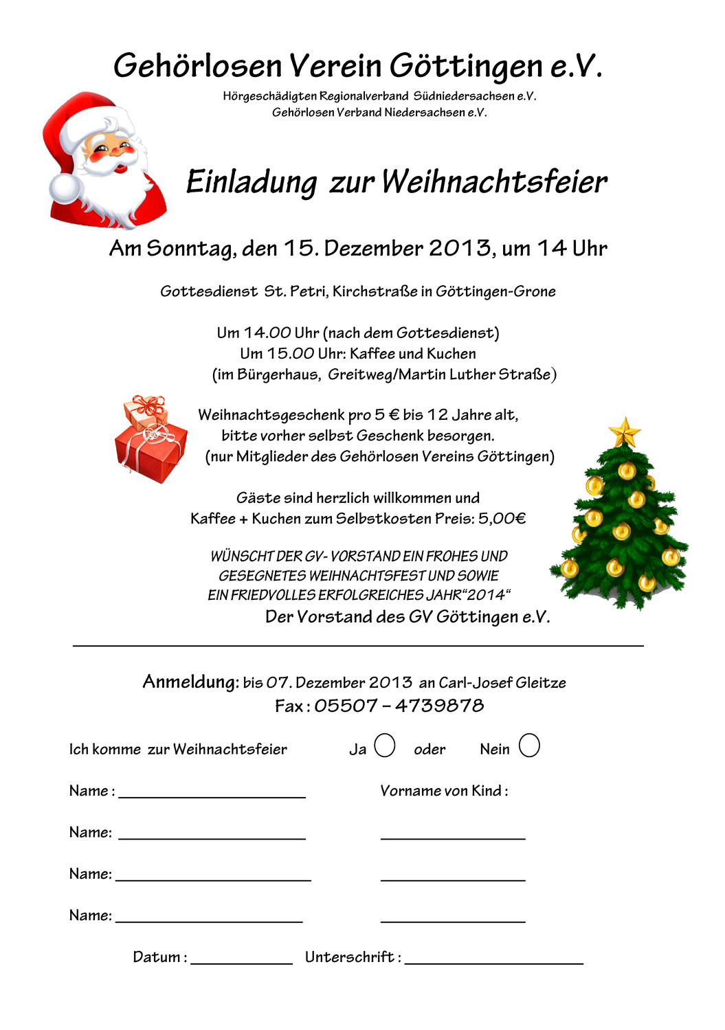 GV, Einladung zur Weihnachtsfeier GV Göttingen e.V.
