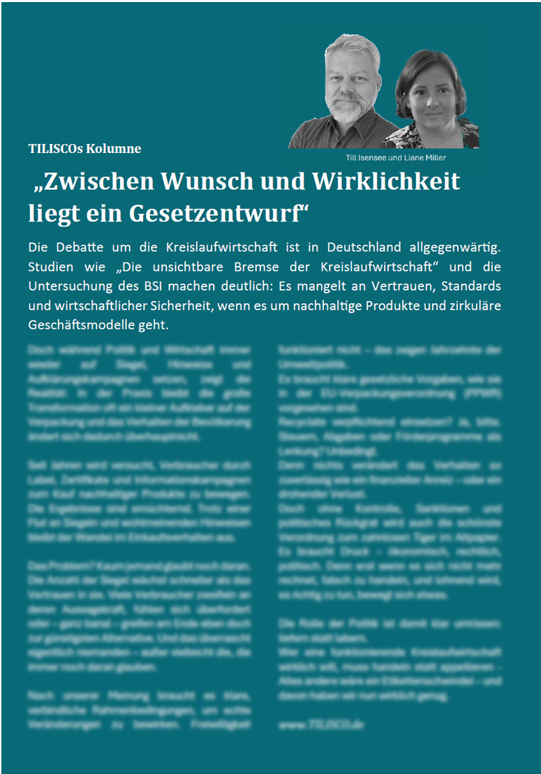 TILISCOS KOLUMNE – „Zwischen Wunsch und Wirklichkeit liegt ein Gesetzentwurf“