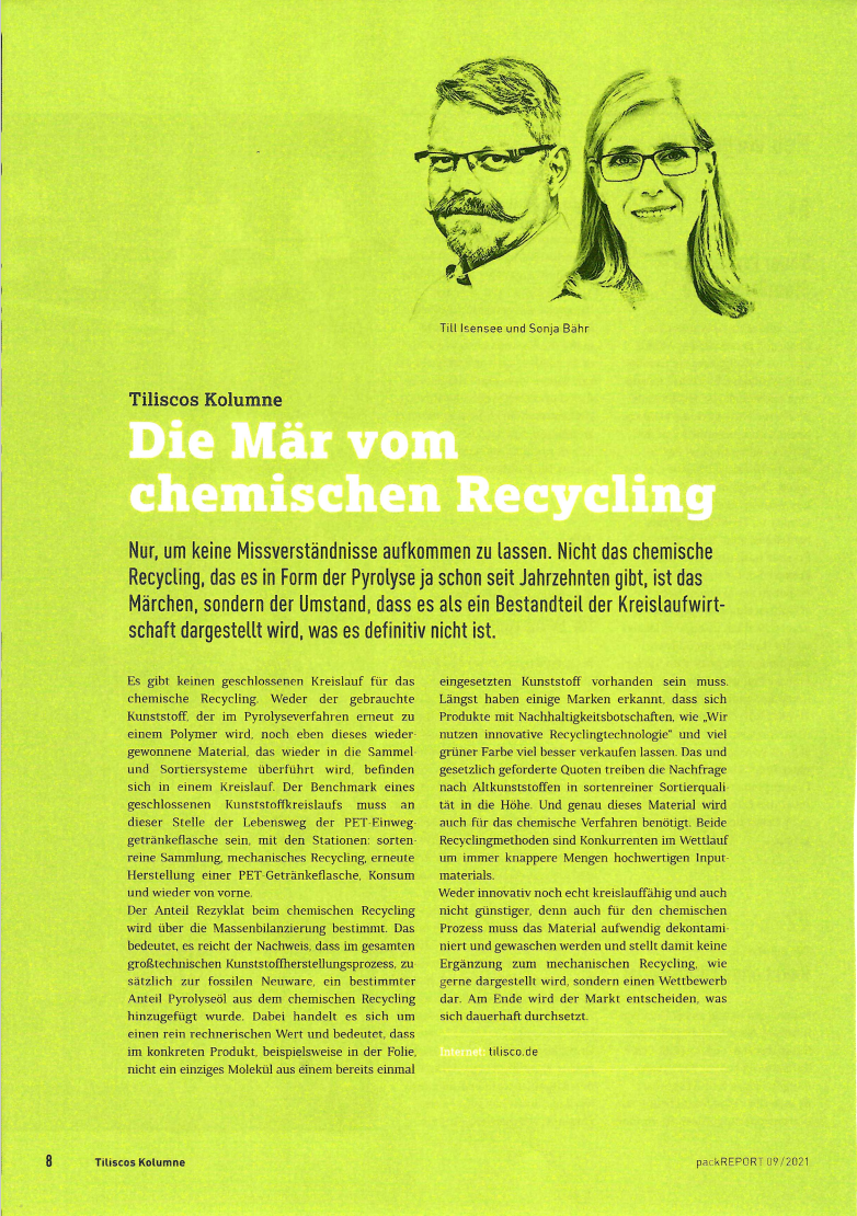 TILISCOS KOLUMNE –   Die Mär vom chemischen Recycling