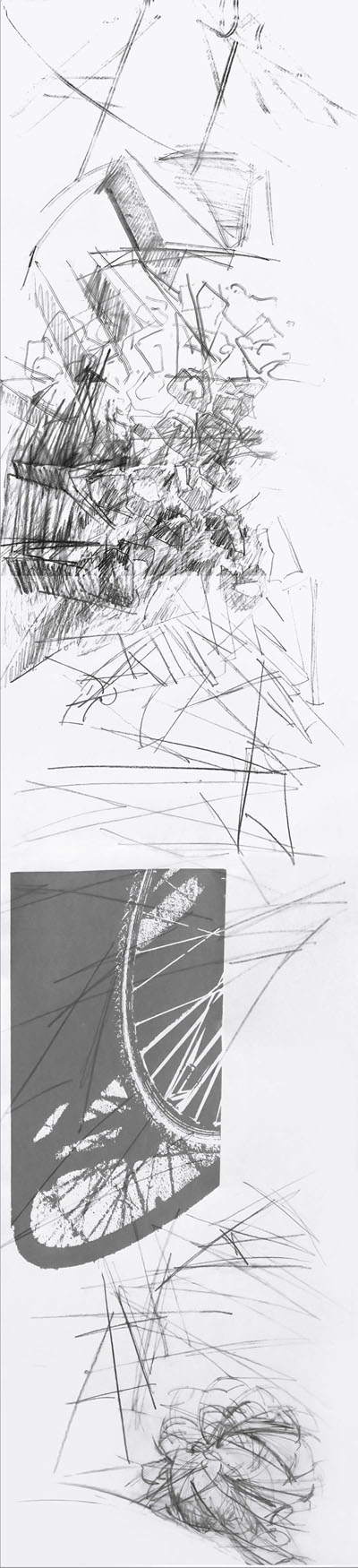 Beschleunigung, Grafit, Siebdruck, 50 x 210 cm