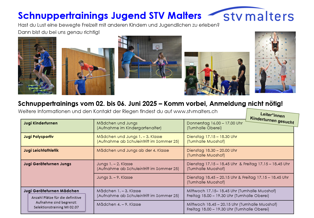 Schnuppertrainings Jugend 02. bis 06. Juni 2025