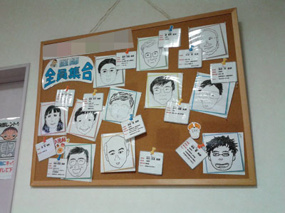 似顔絵をラミネート加工して掲示していました