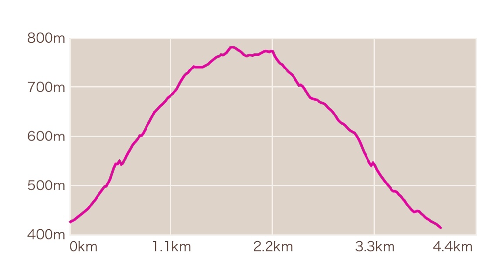 屏風山登山 距離と高低差のグラフ