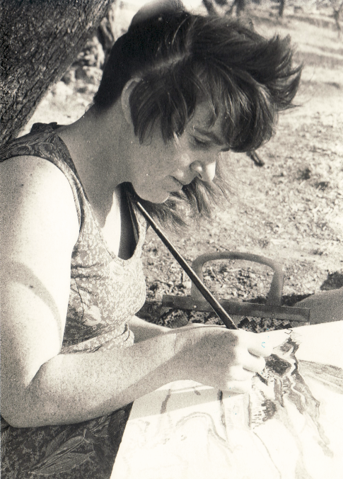 Bettina peignant la vallée de Seybouse, vers 1978