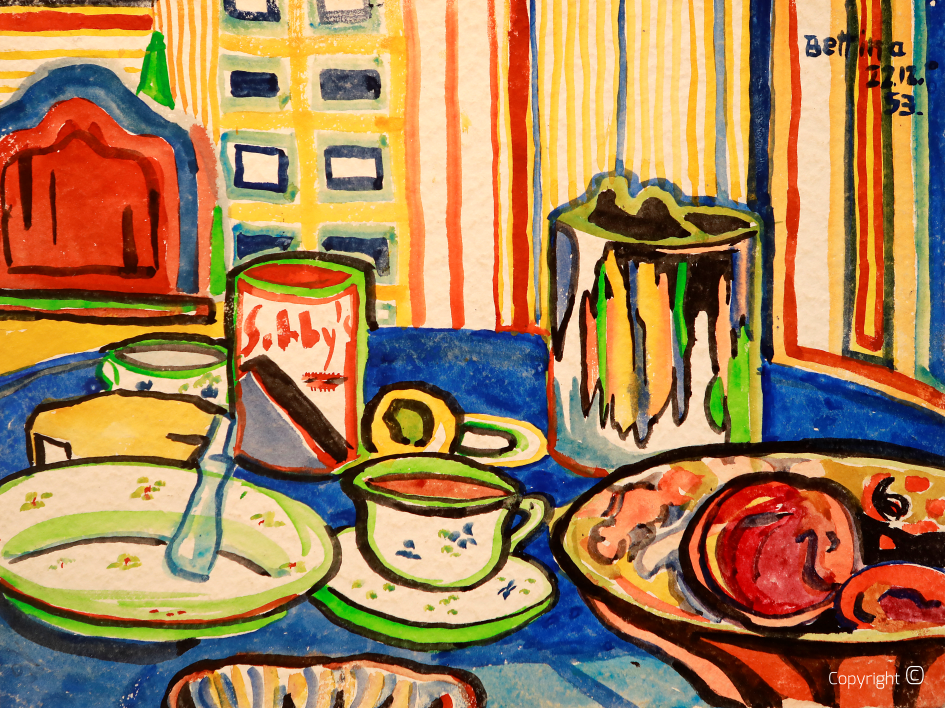 Breakfast table in the Black House in Solingen, 1953