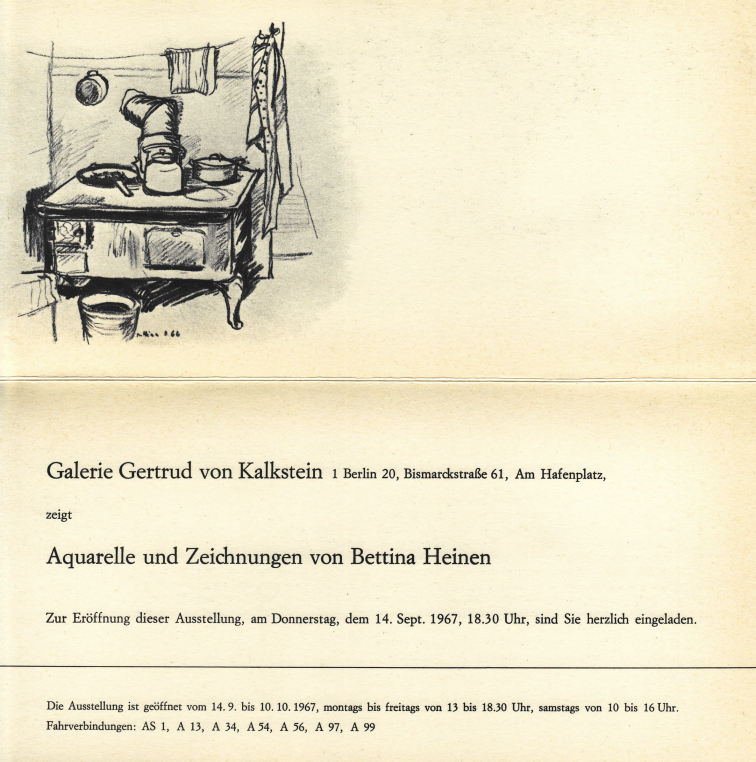 Einladungskarte Galerie Gertrud von Kalkstein, Berlin, 1967
