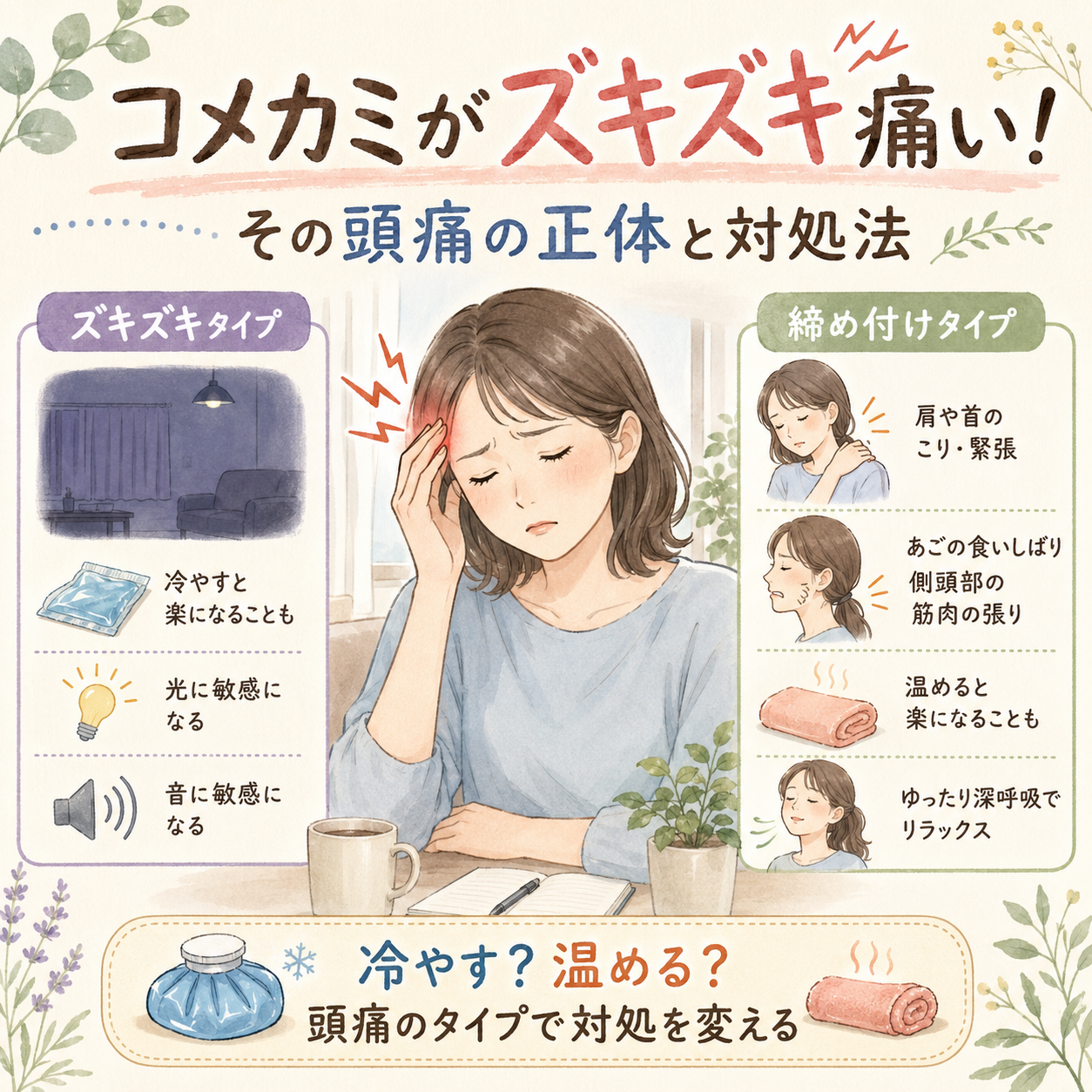 コメカミがズキズキ痛い！その頭痛の正体と対処法