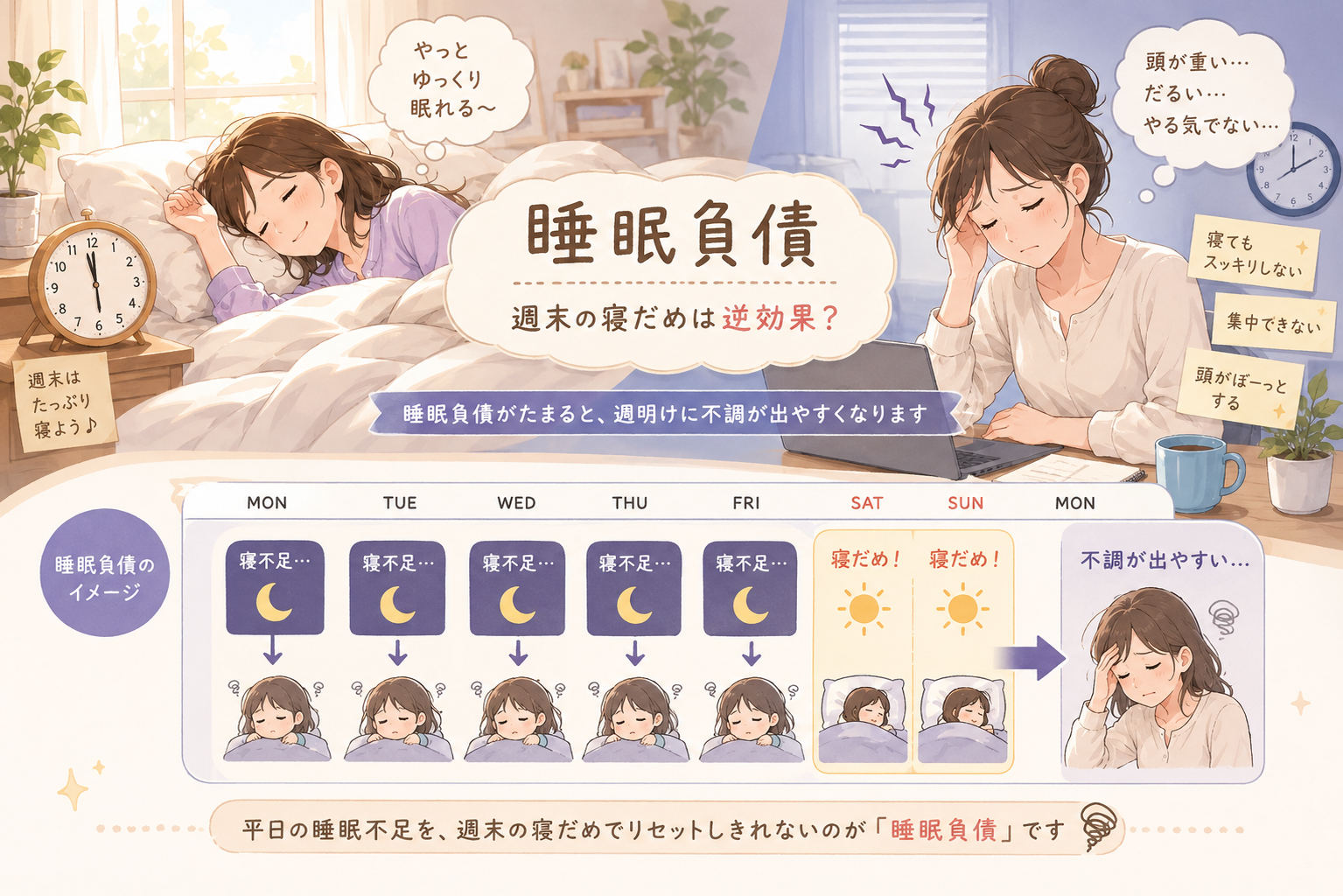 週末の「寝だめ」は逆効果？睡眠負債と頭痛の上手な付き合い方