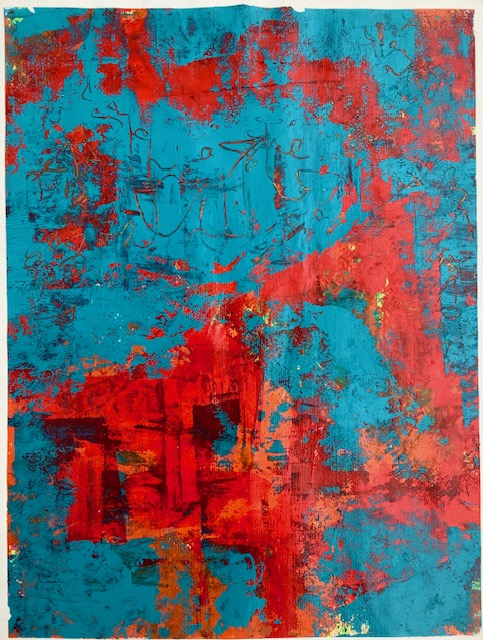 Türkis trägt Rot: 50x40 // Acryl auf Papier, 2025 - verkauft