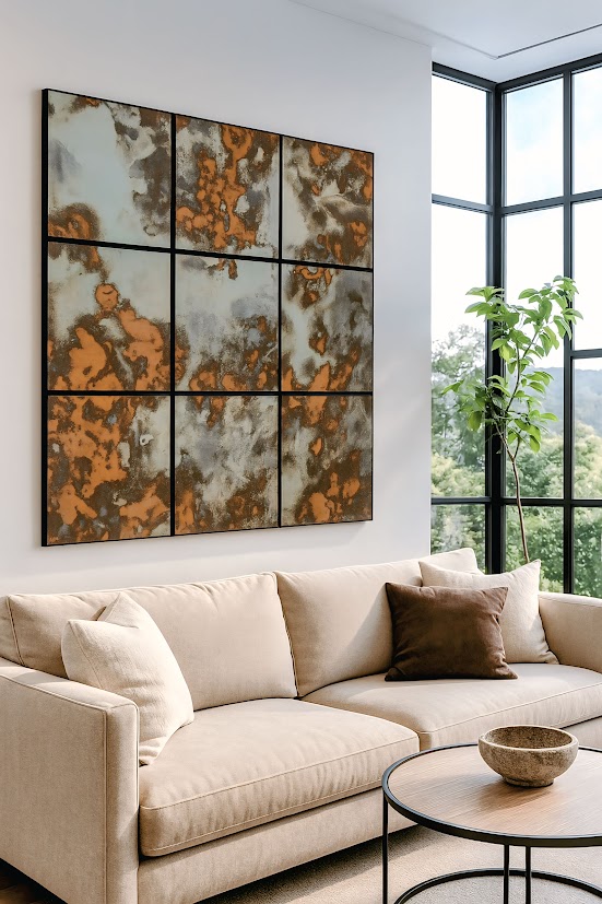 Espejo Avejentado decorativo en paneles cobre