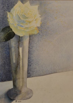Weiße Rose in Vase - 31x49 cm