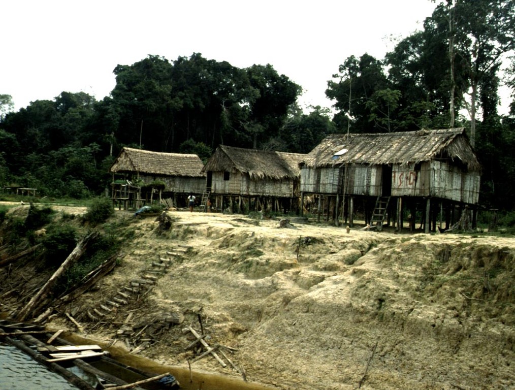 Yagua-Indiodorf auf der peruanischen Seite des Rio Javari.