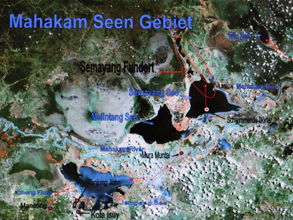 Übersichtskarte von unseren Fanggebieten im Mahakam Seengebiet.