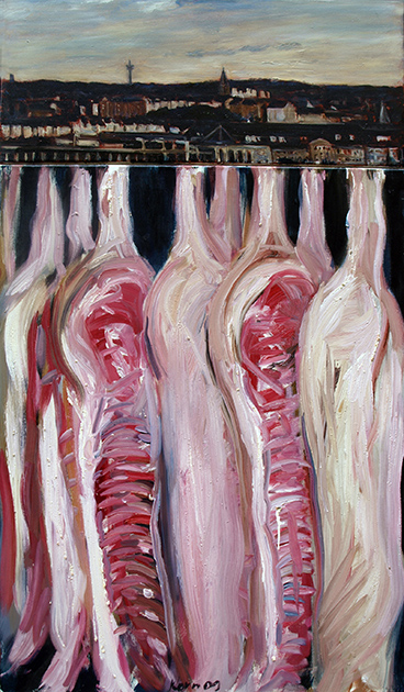 „Stadt und Fleisch“, collagiertes  Gemälde