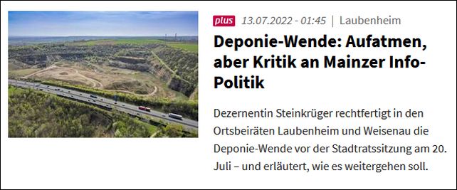 Deponie-Wende: Aufatmen, aber Kritik an Mainzer Info-Politik