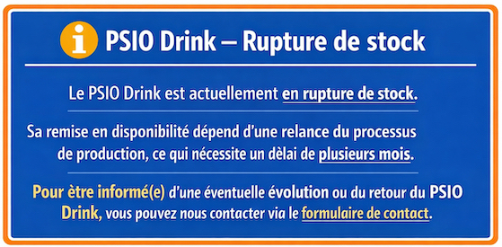 psio drink rupture de stock information disponibilite