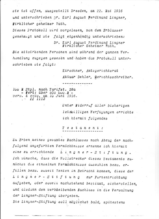 Lingners Testament (Auszug)