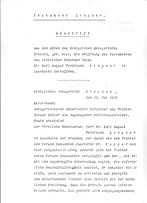 Lingners Testament (Auszug)