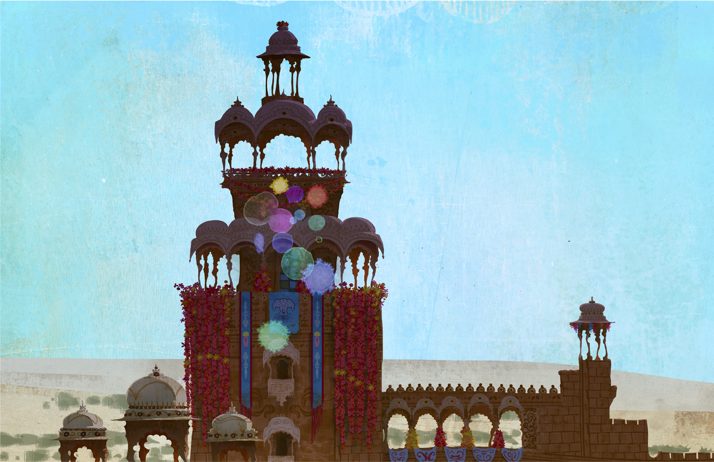 layered Background Illustration for the Stop Motion opening titles of "Lilliy the witch"