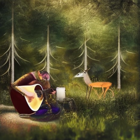 Der Guitar Man, spielt für die Tiere im Wald. Eine Anlehnung an die Sage von Orpheus. 