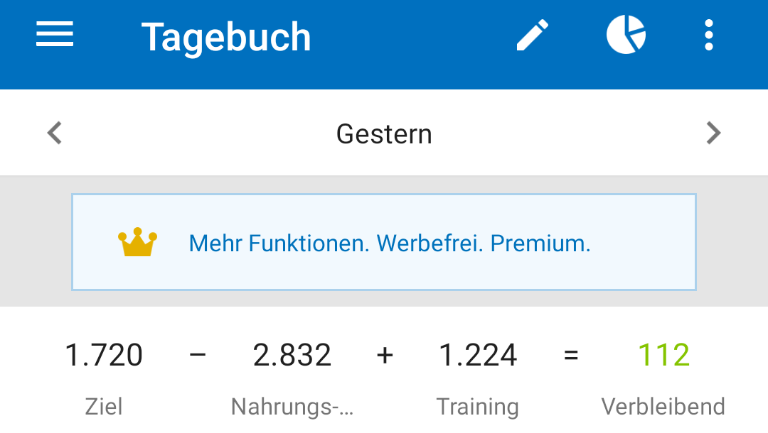 ausgefüllter Tag inkl. zusätzlicher Trainingskalorien