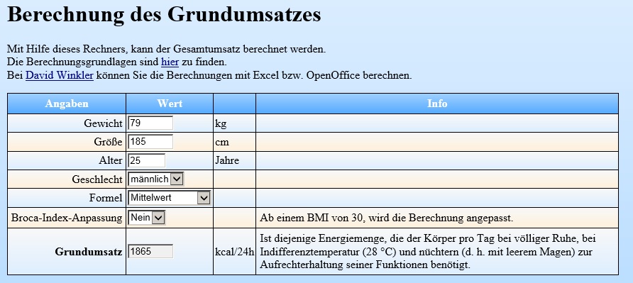 Ermittlung des Grundumsatzes