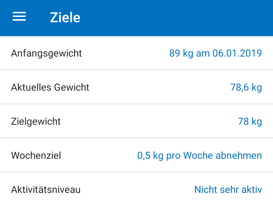 Ziele festlegen in der App