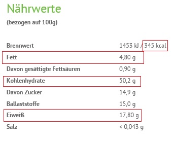 Nährwerte Sportler-Brei von Rapunzel