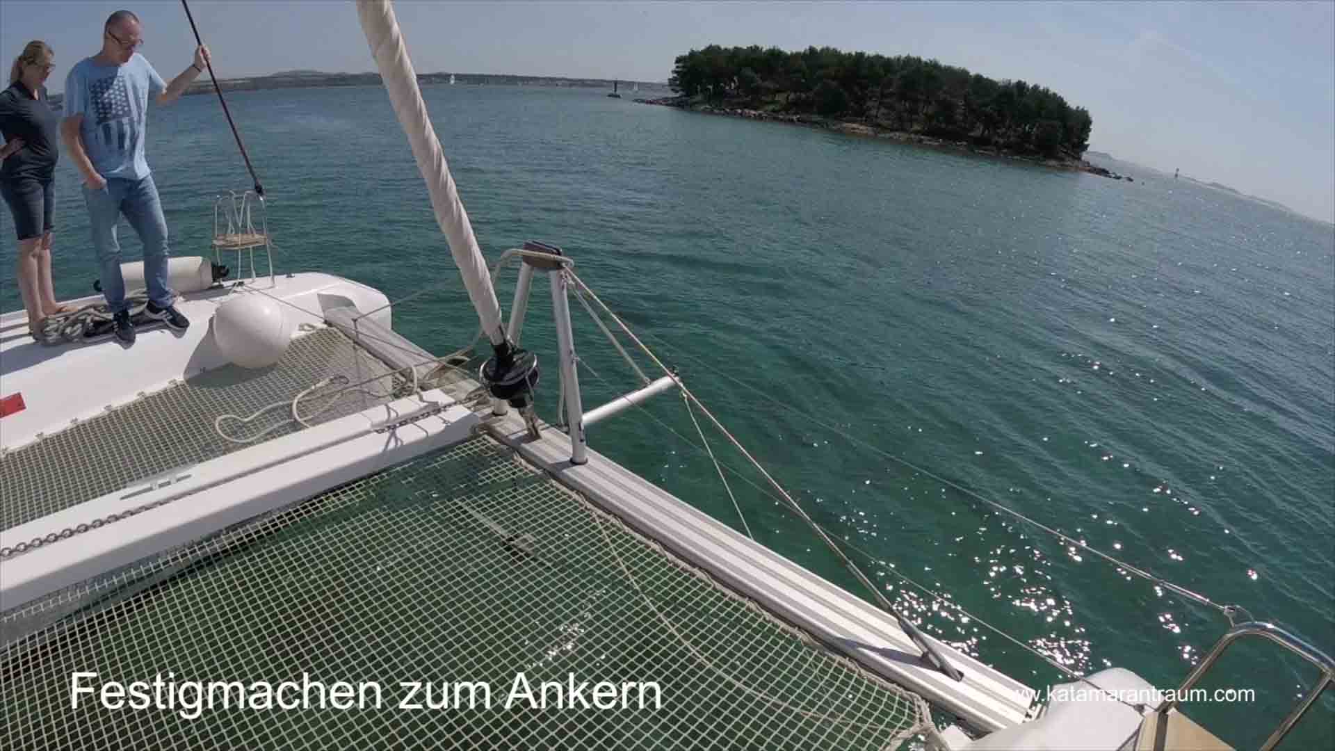 Preparation for anchoring during catamaran training