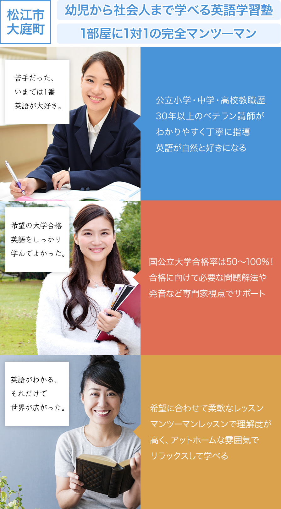 松江市大庭町の英語学習塾 Katie English Seminar　1部屋に1対1の完全マンツーマン
