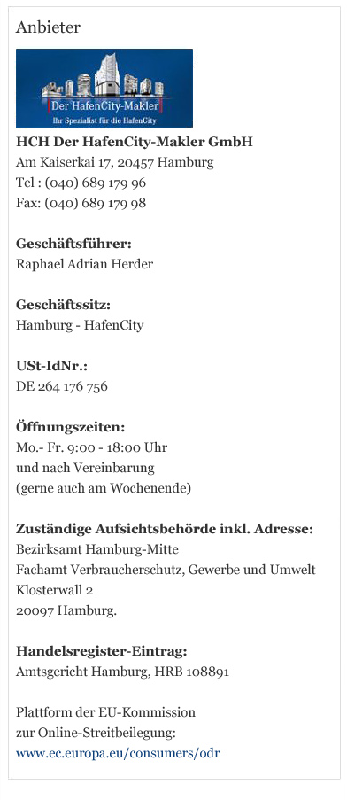 Kontaktdaten von HCH Der HafenCity-Makler GmbH