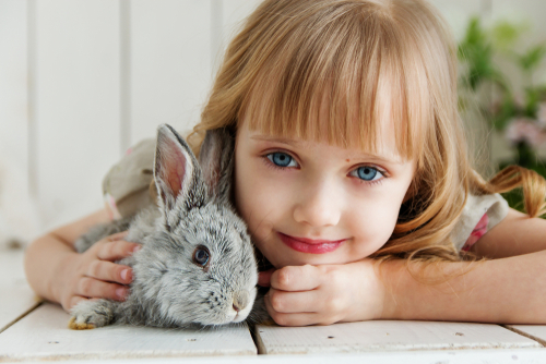 Photo d'une petite fille avec son lapin